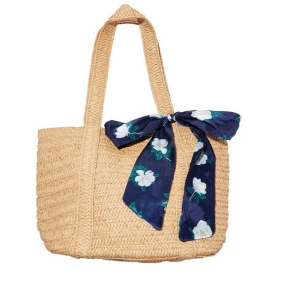 Draper James Straw Bag/Tote w/Floral Scarf Tie Preppy, Shabby Chic, Resortwear